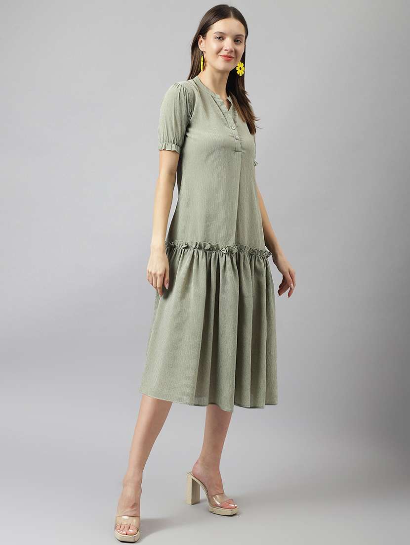 women olive stripes tiered dress - 21054093 -  Standard Image - 2