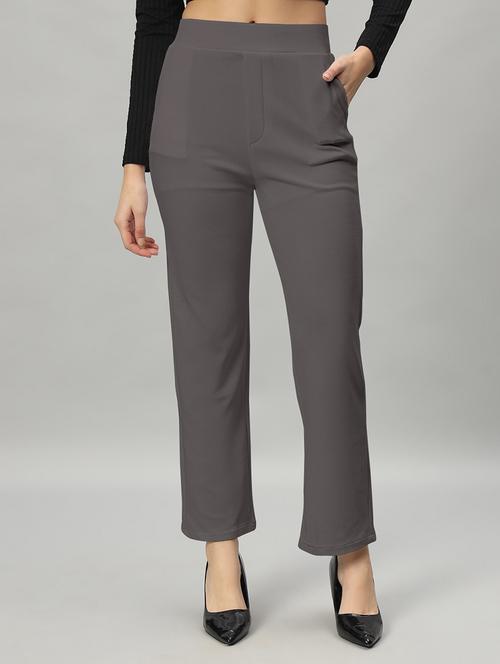 women solid color flat front trouser - 21054470 - Standard Image - 0