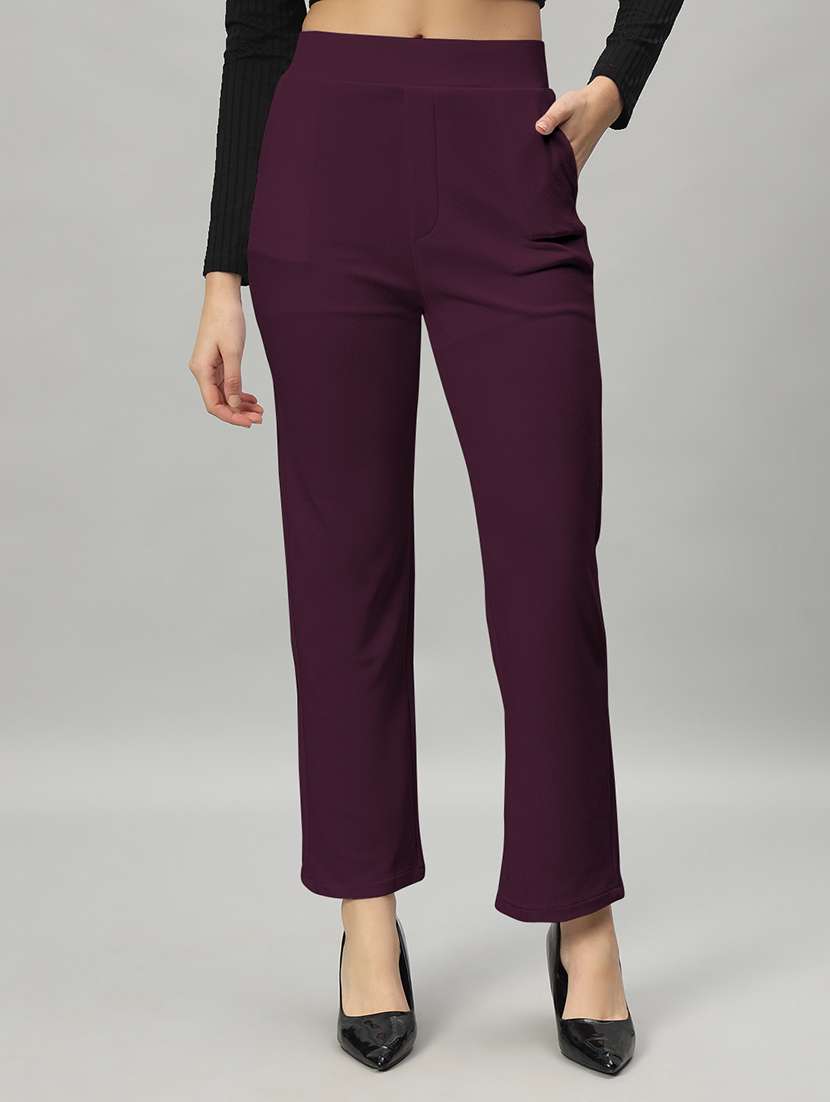 women solid color flat front trouser