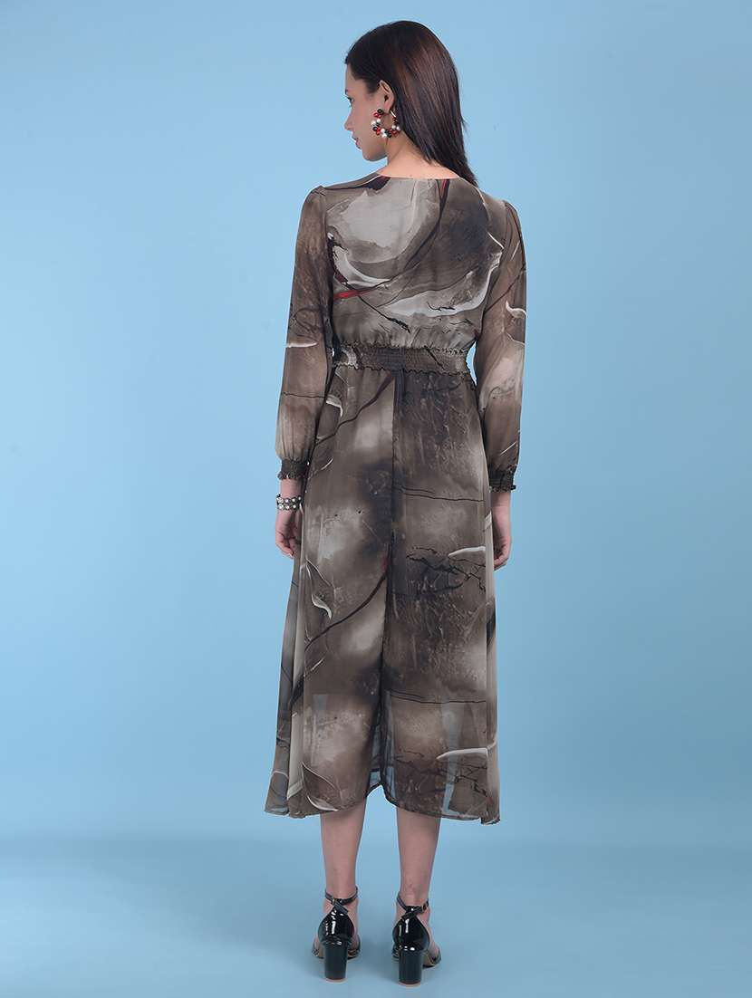 women brown printed fit & flare dress - 21054861 -  Standard Image - 2