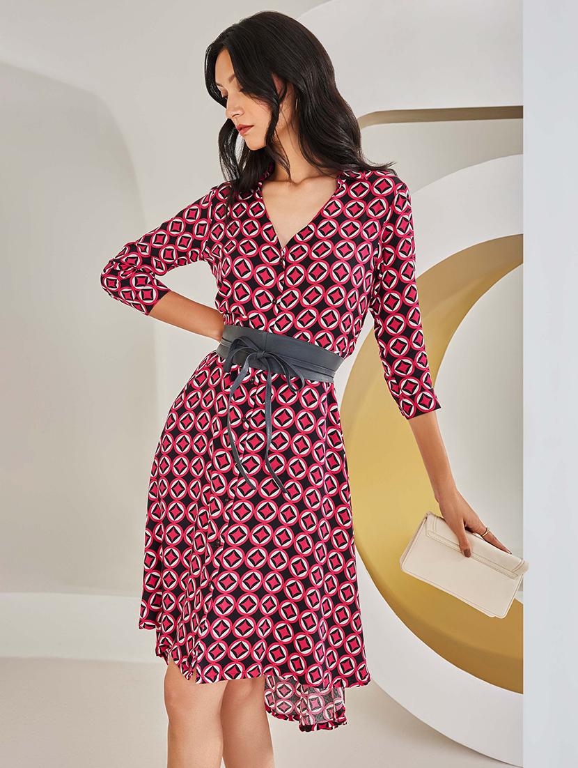 women black printed high low detailed dress - 21054865 - Standard Image - 2