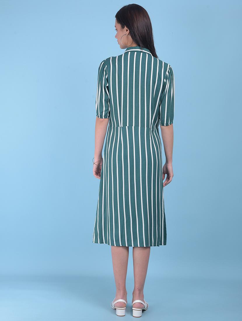 women green striped printed a-line dress - 21054875 - Standard Image - 2