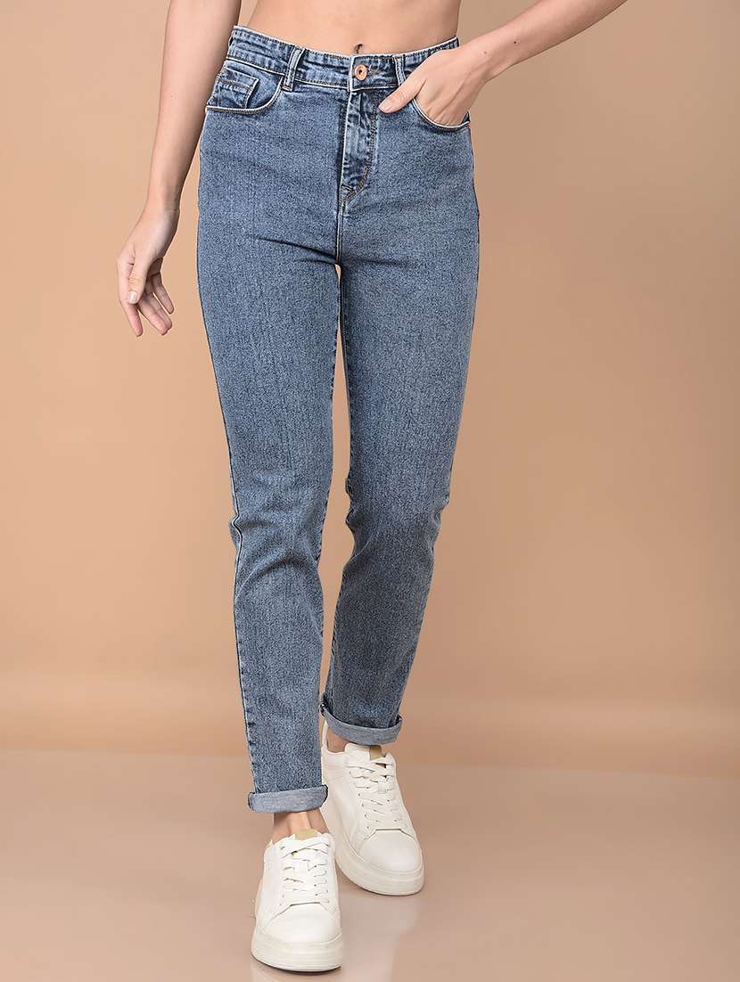 women solid high rise plain jean