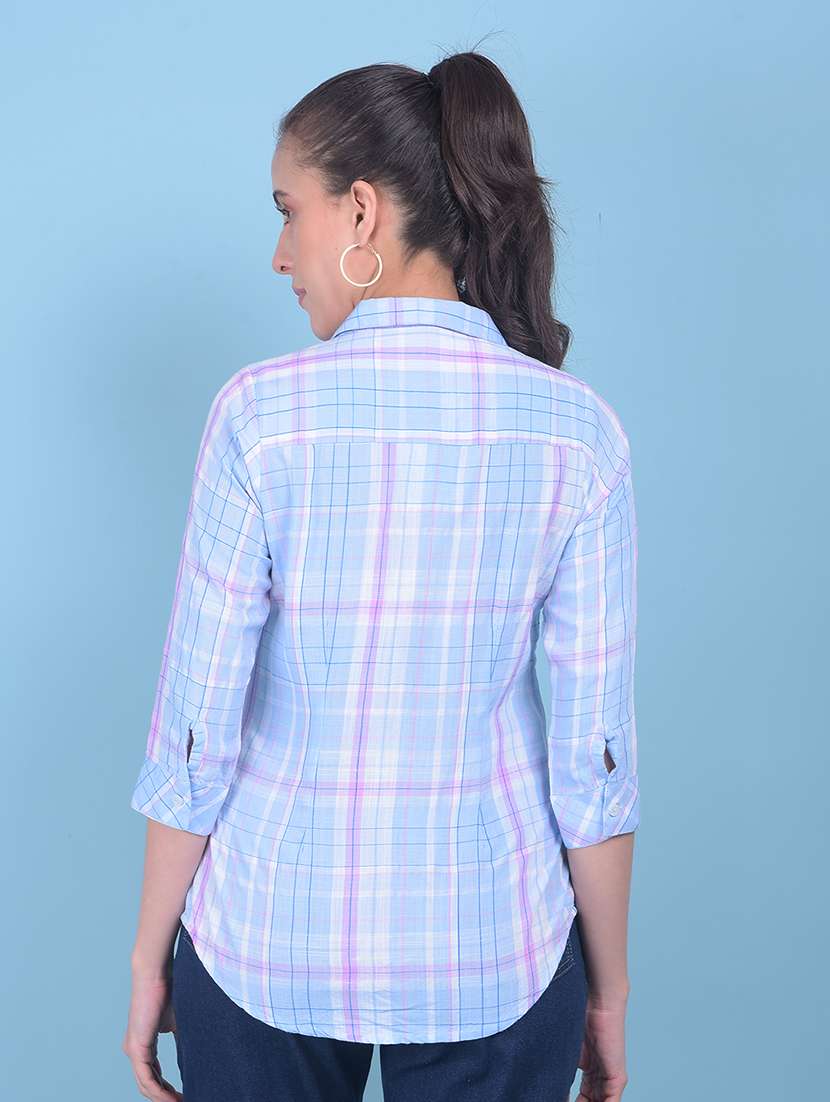 women light blue checked printed casual shirt - 21054906 -  Standard Image - 2
