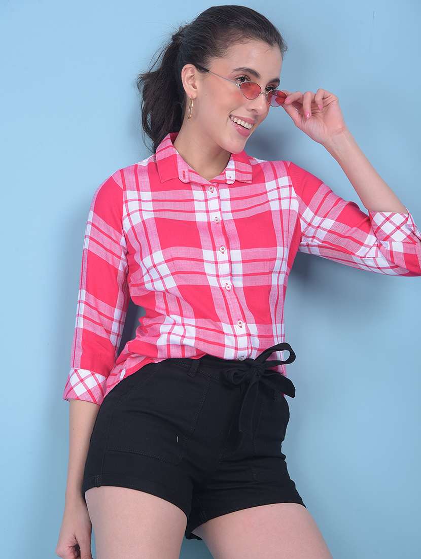women pink checked printed casual shirt - 21054909 - Standard Image - 2
