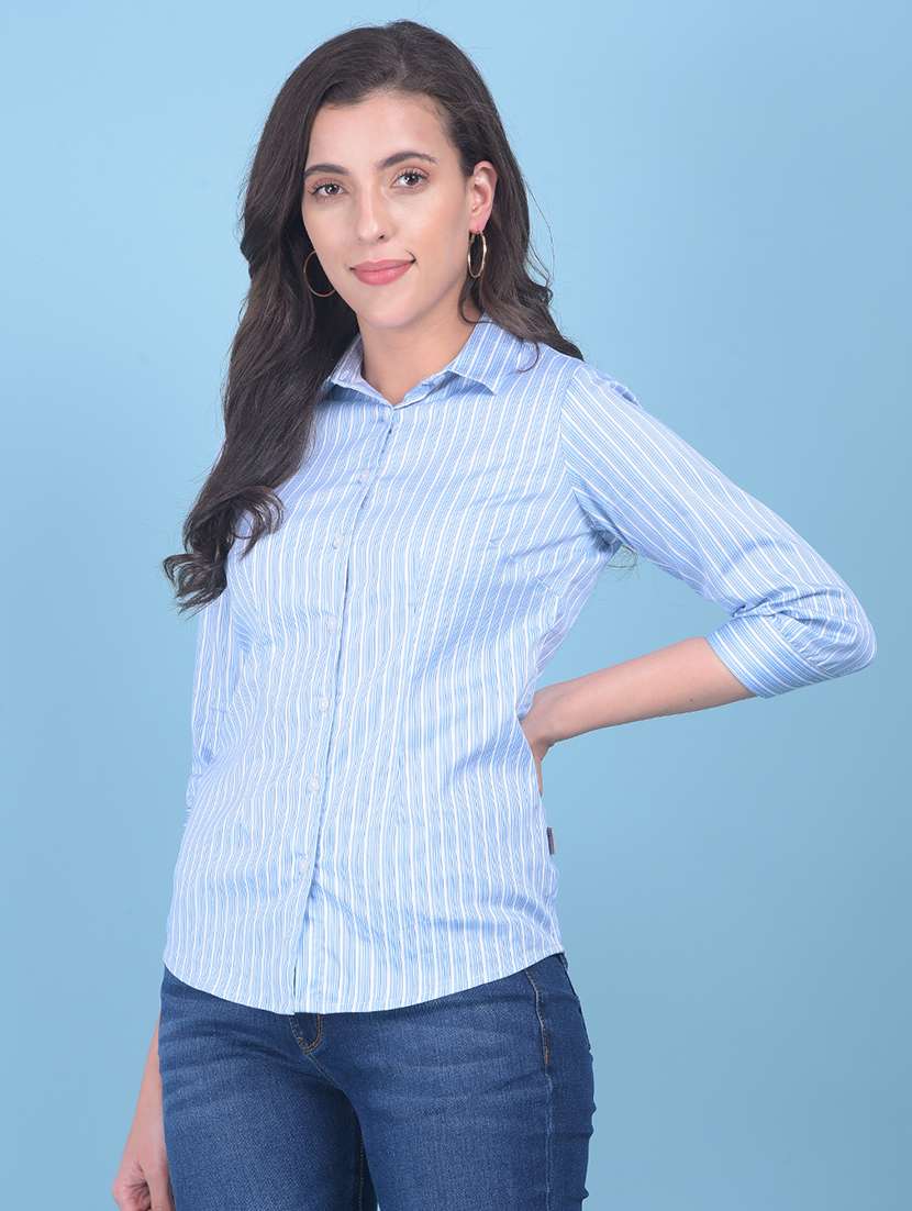 women light blue striped printed shirt