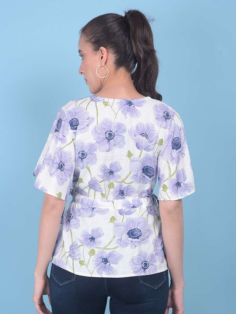 women v-neck floral print top - 21054972 - Standard Image - 2