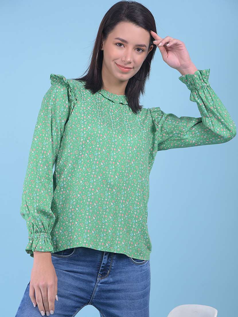 women green floral printed casual top