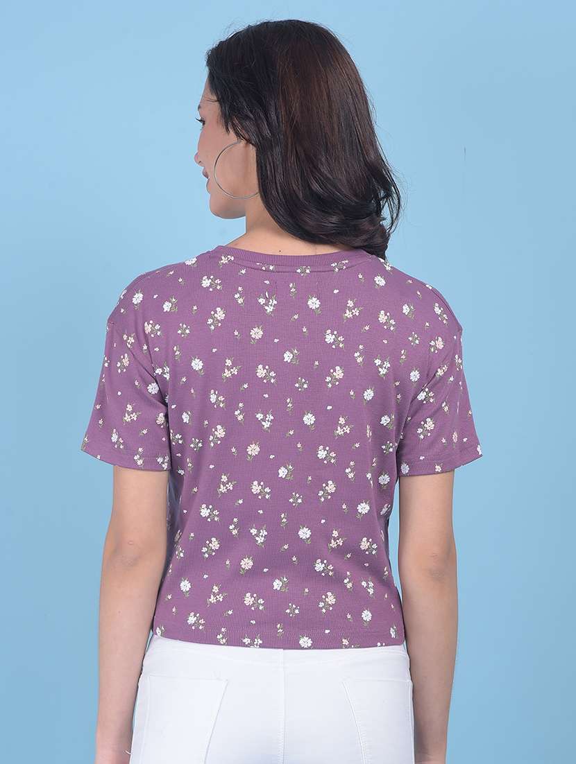 round neck floral printed crop t-shirt - 21055003 -  Standard Image - 2
