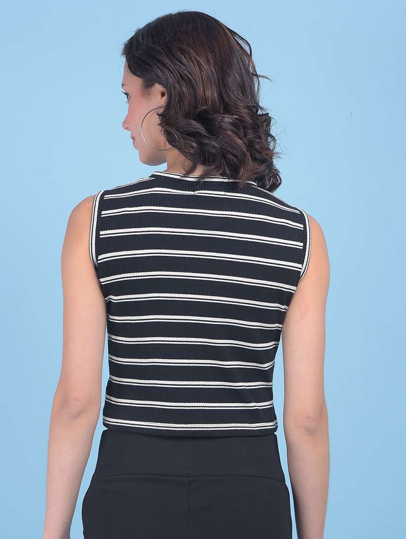 round neck striped crop t-shirt - 21055005 -  Standard Image - 2