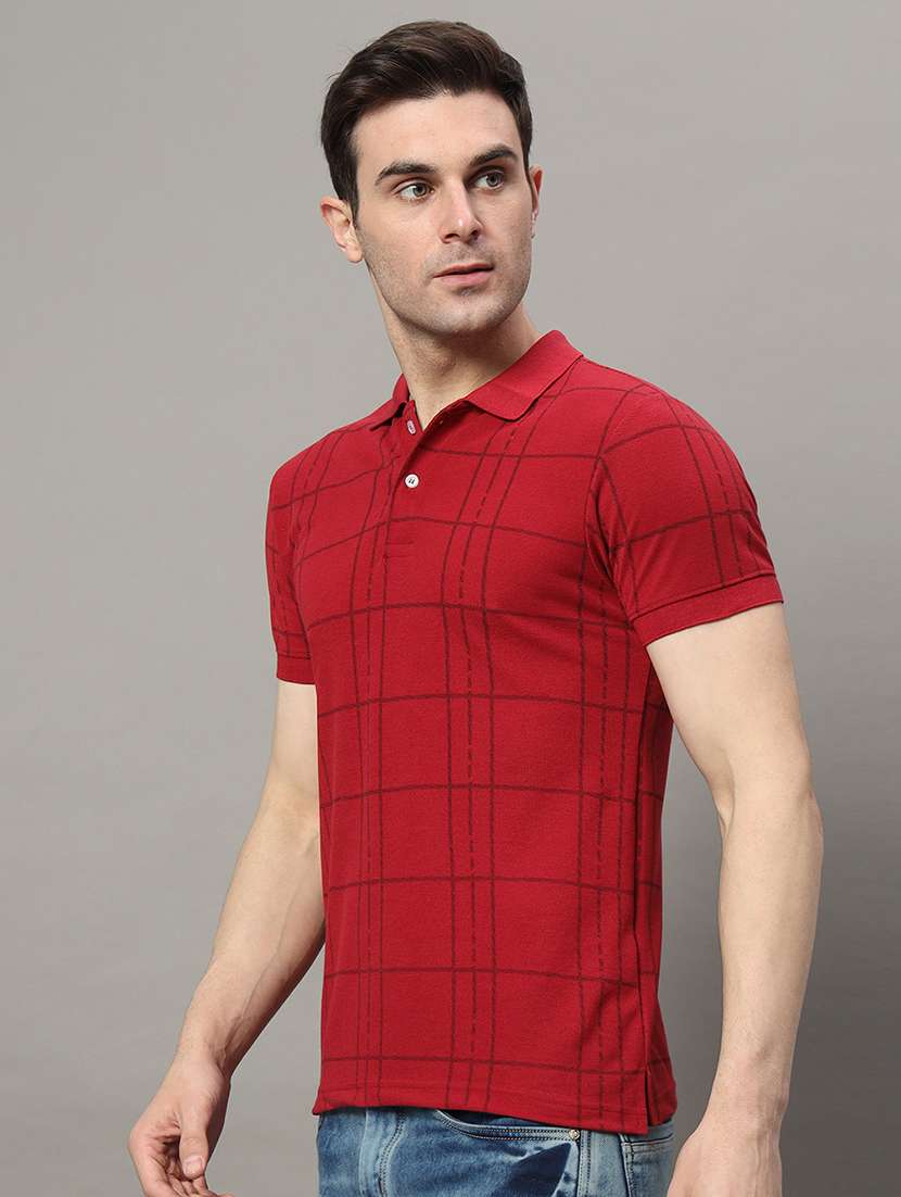 men polo neck checkered t-shirt