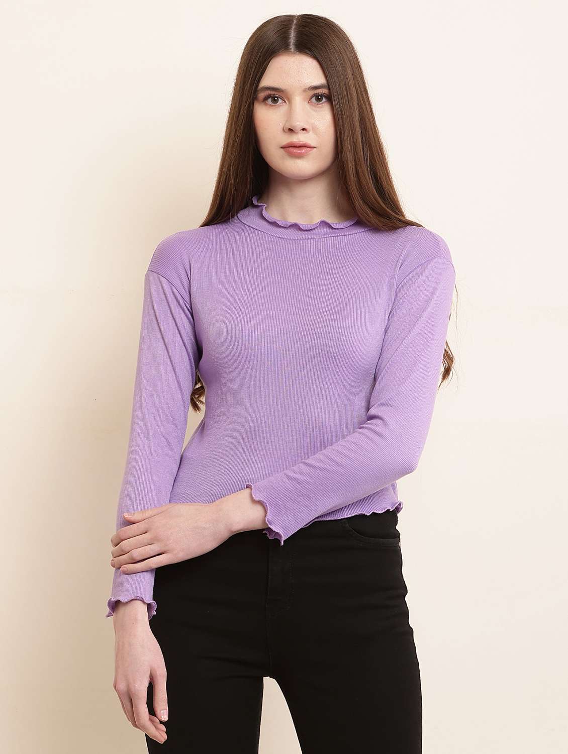 solid lavender cotton lycra casual top