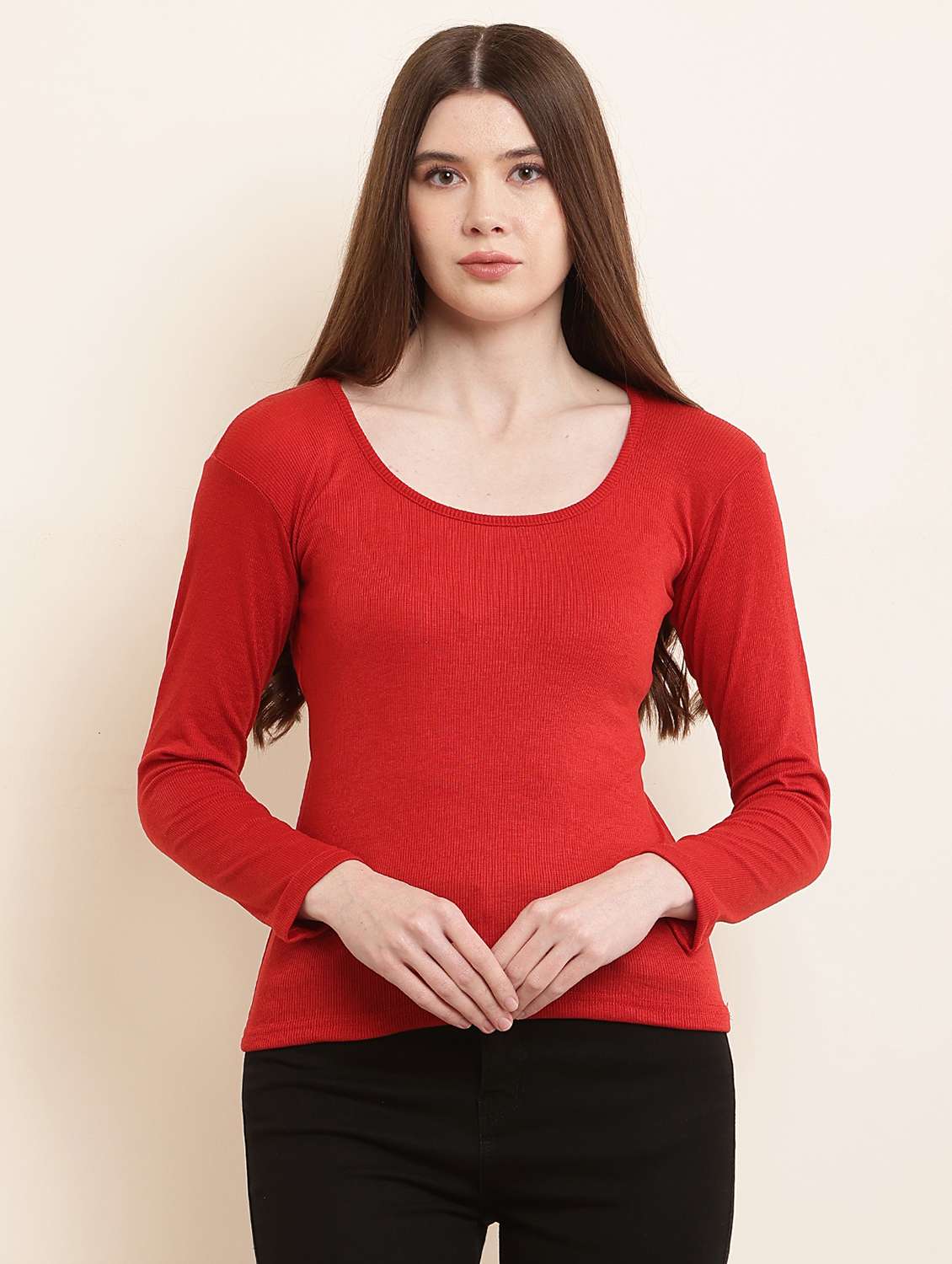 women round neck solid regular top