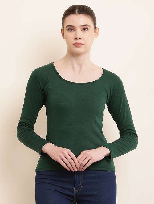 solid green cotton lycra casual top - 21055538 -  Standard Image - 0