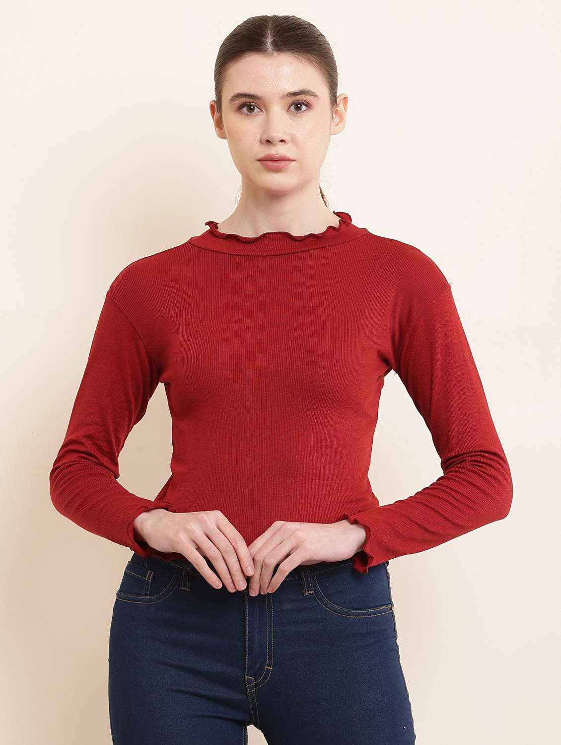 maroon solid regular top