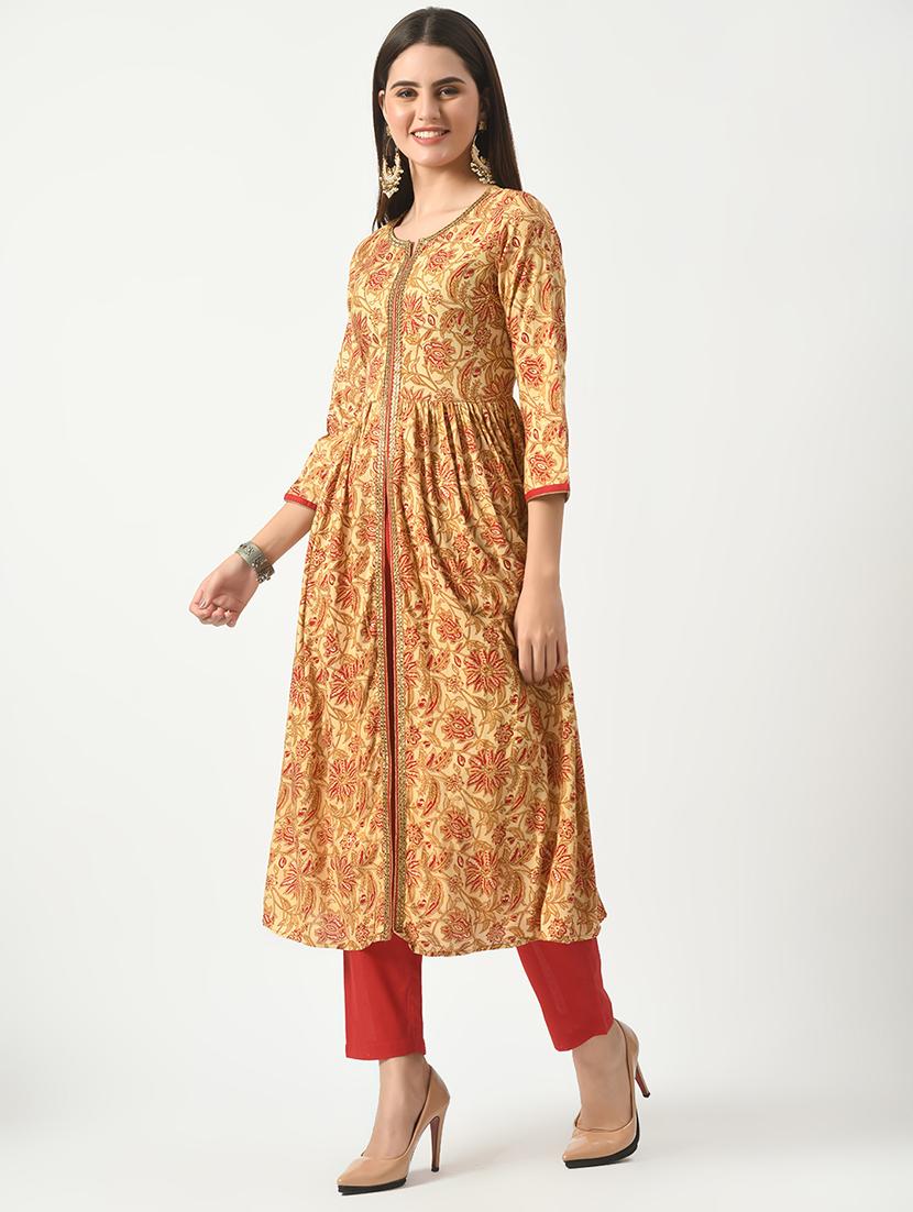 women three quarter sleeve kurta pant set - 21055998 - Standard Image - 2