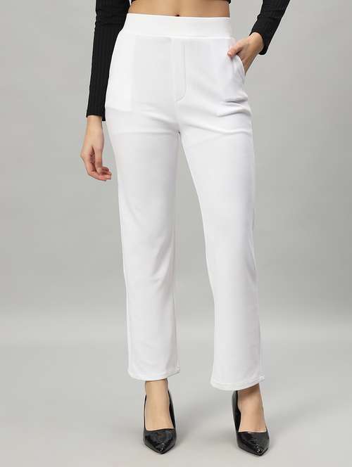 solid white flat front trouser - 21056012 -  Standard Image - 0