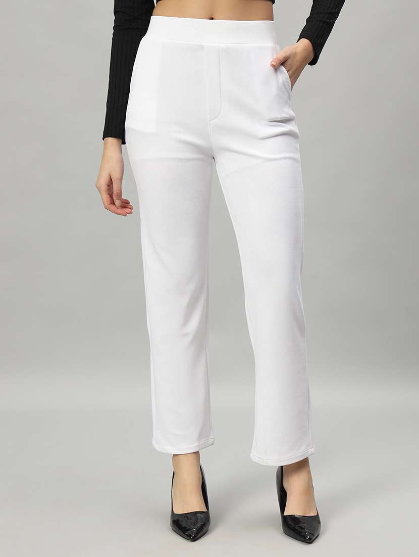 solid white flat front trouser
