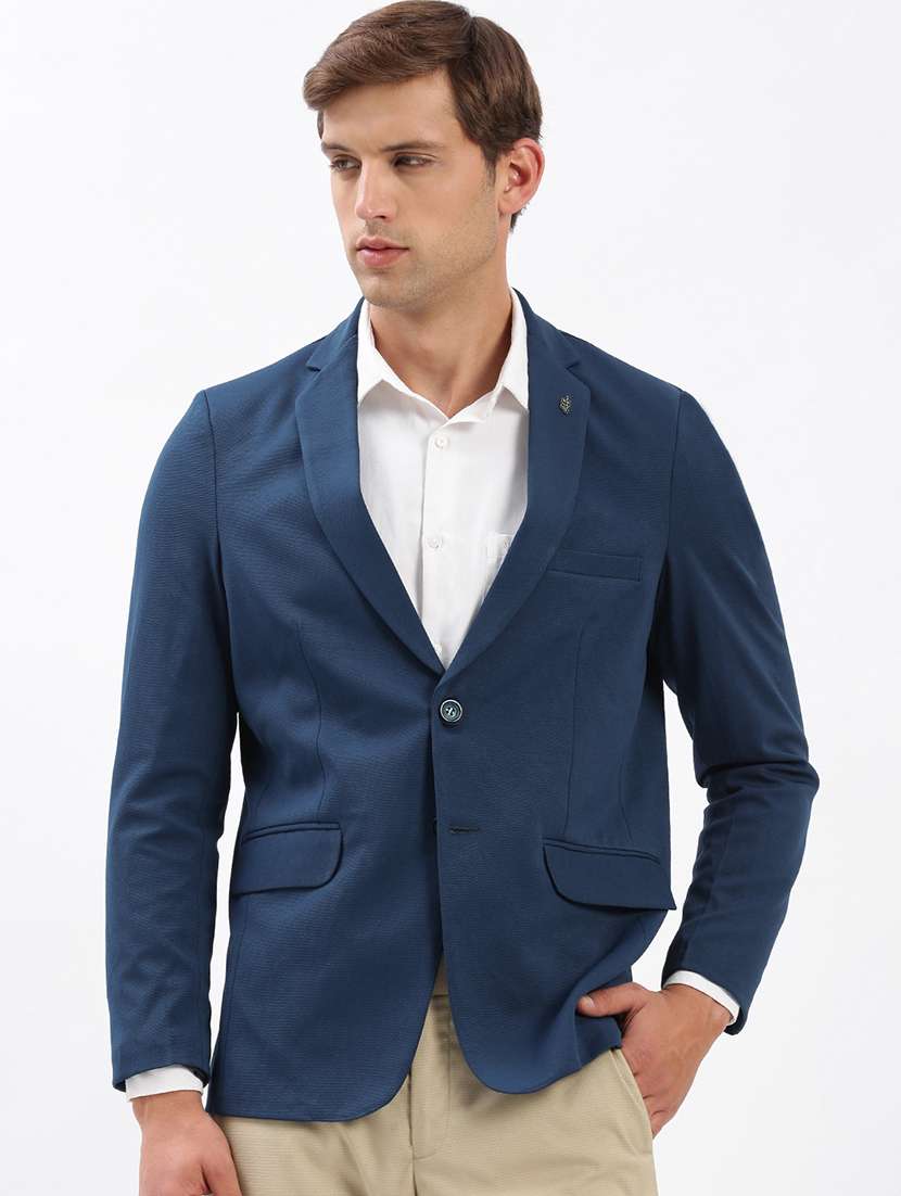 men notched lapel neck solid single breasted casual blazer