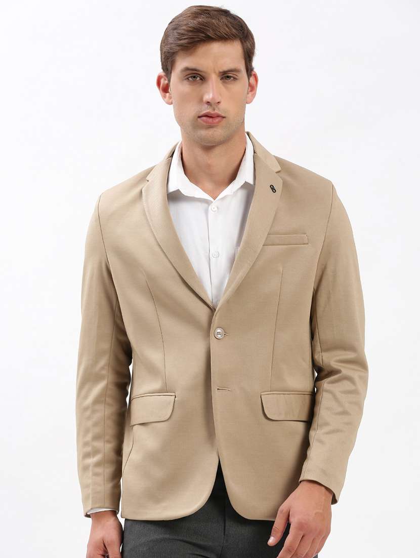 men notched lapel neck solid single breasted casual blazer