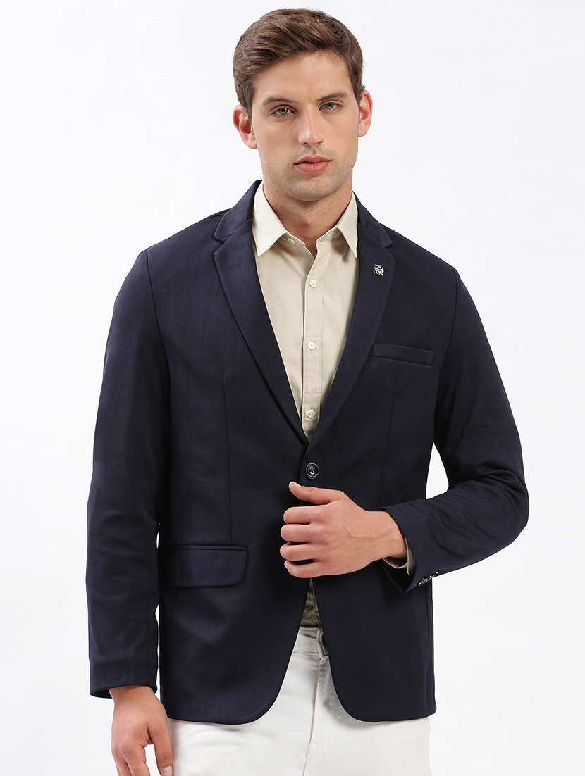men notched lapel neck solid single breasted casual blazer