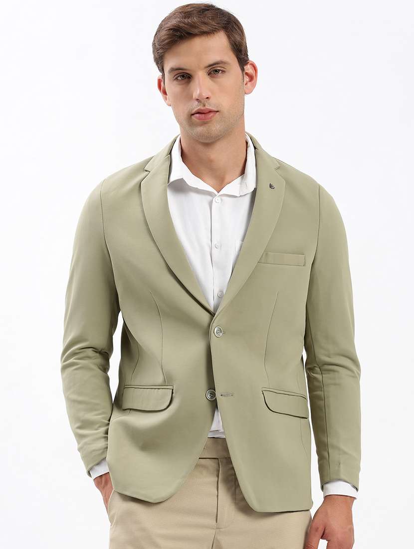 men notched lapel neck solid single breasted casual blazer