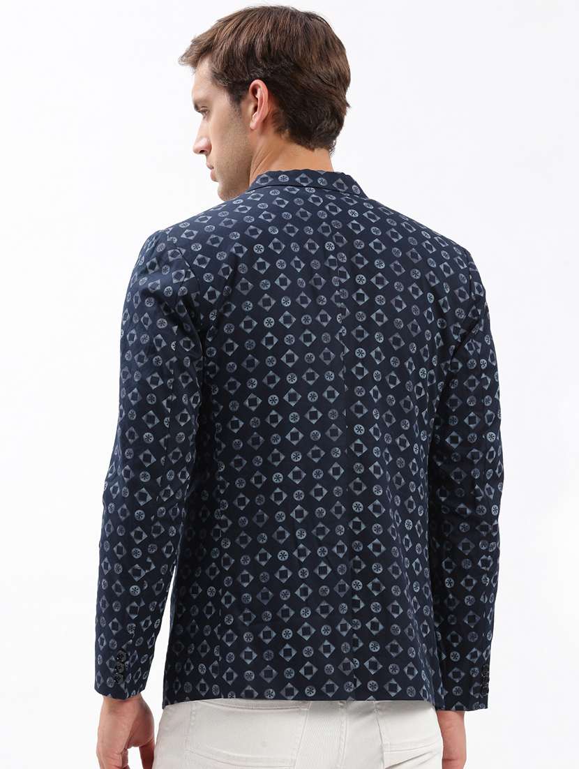 men notched lapel neck printed single breasted casual blazer - 21056127 -  Standard Image - 2