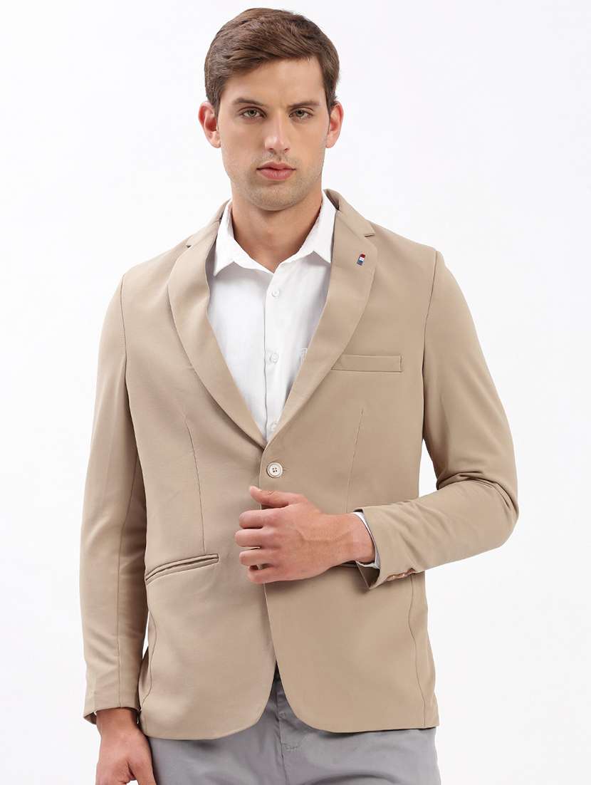 men notched lapel neck solid single breasted casual blazer