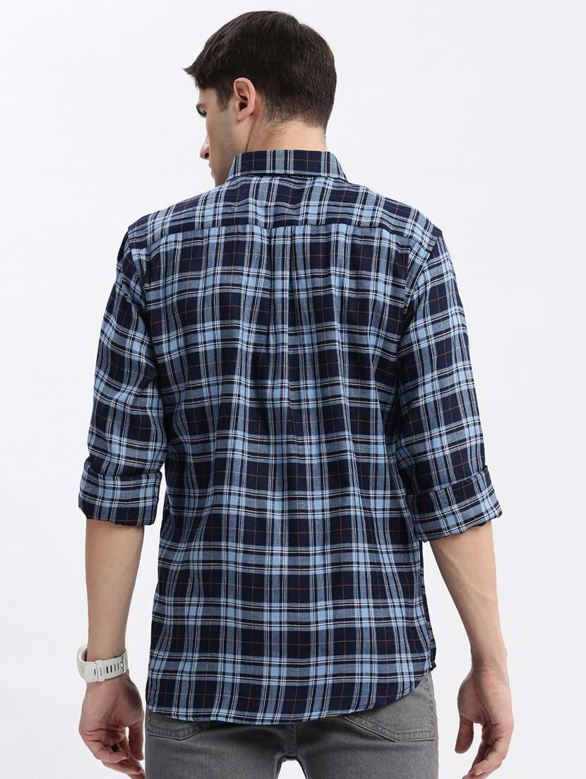 men navy blue regular fit long sleeve casual shirt - 21056150 - Standard Image - 2