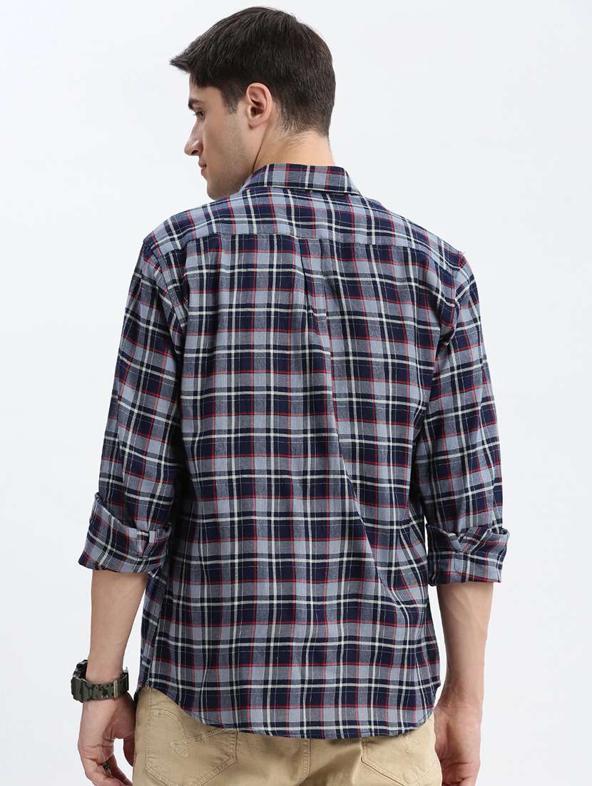 men long sleeved checkered casual shirt - 21056154 - Standard Image - 2