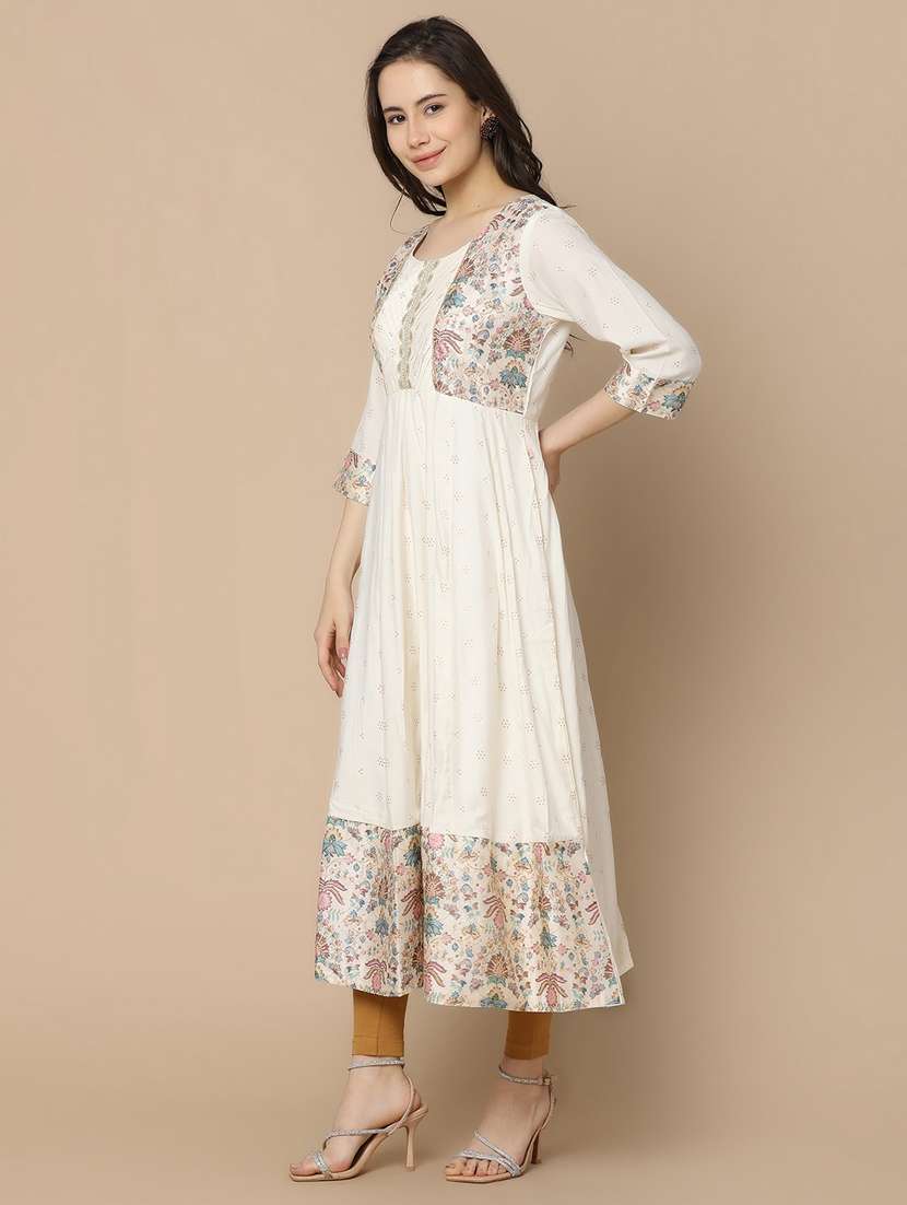 White Cotton Anarkali Kurta - 21056277 -  Standard Image - 2