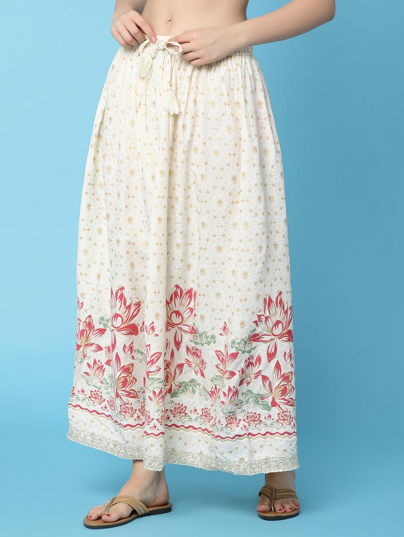 off white rayon flared skirt - 21056361 - Standard Image - 2