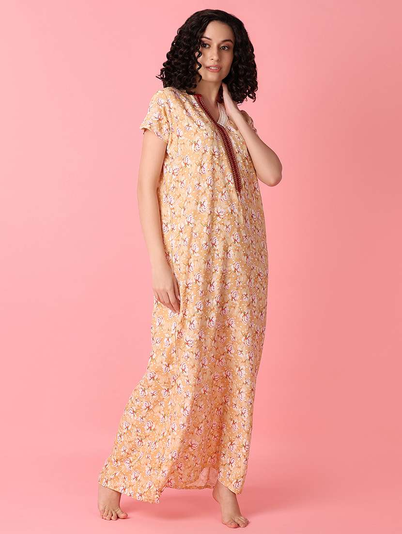 women florals printed short sleeve nighty - 21056751 -  Standard Image - 2