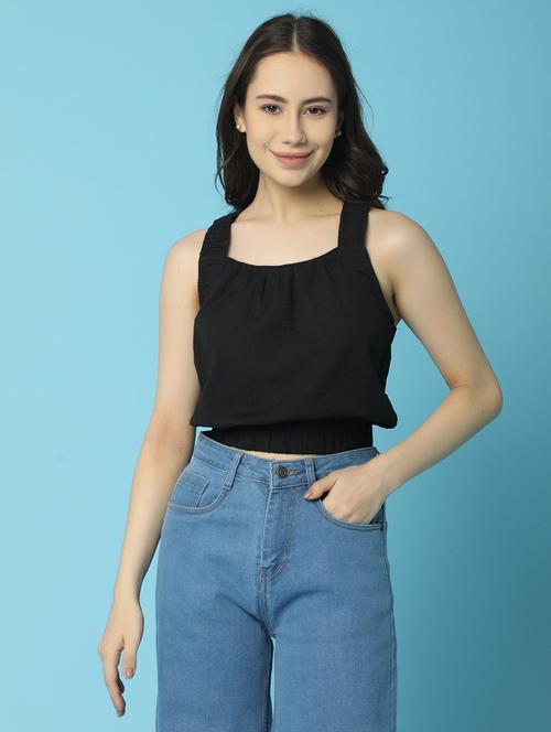women black cotton crop top - 21056779 - Standard Image - 0