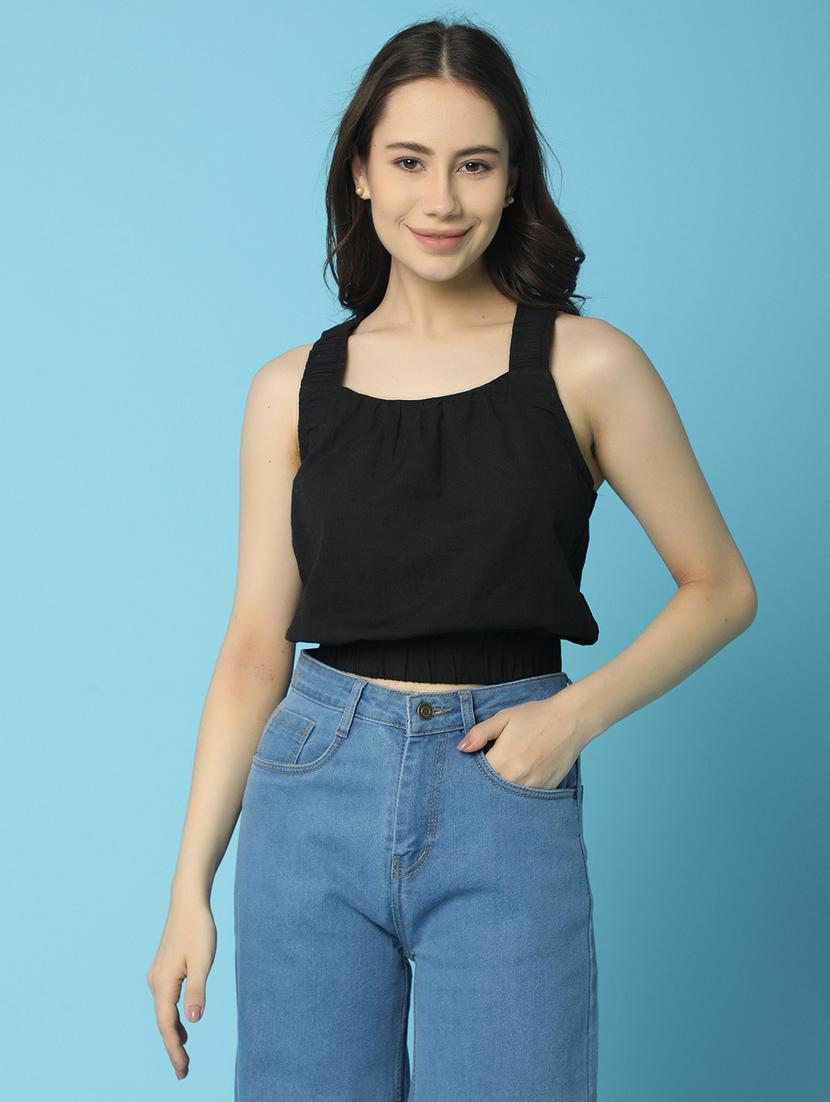 women black cotton crop top - 21056779 - Zoom Image - 0
