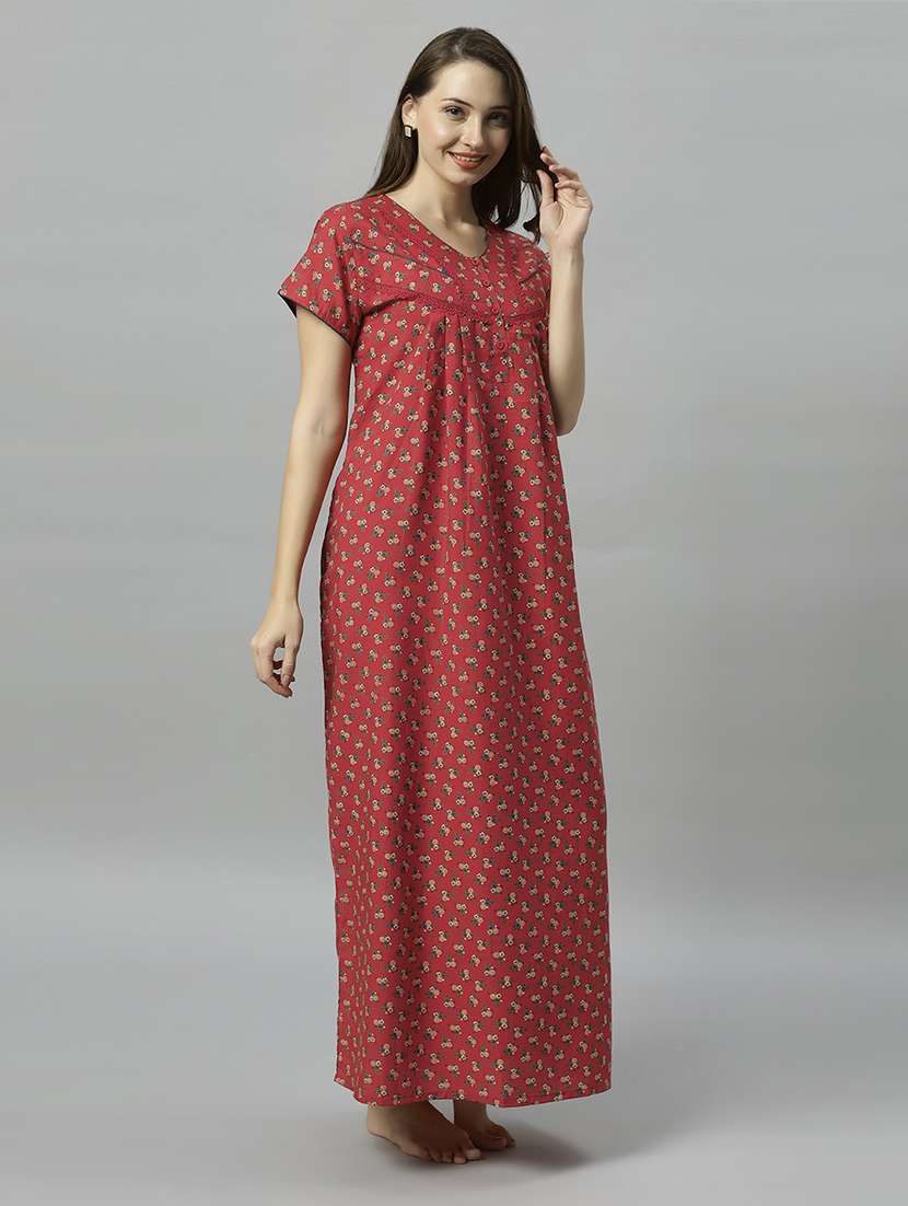 women scoop neck floral printed nighty - 21056941 -  Standard Image - 2