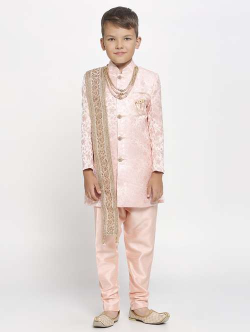 boys selfdesign silk sherwani set