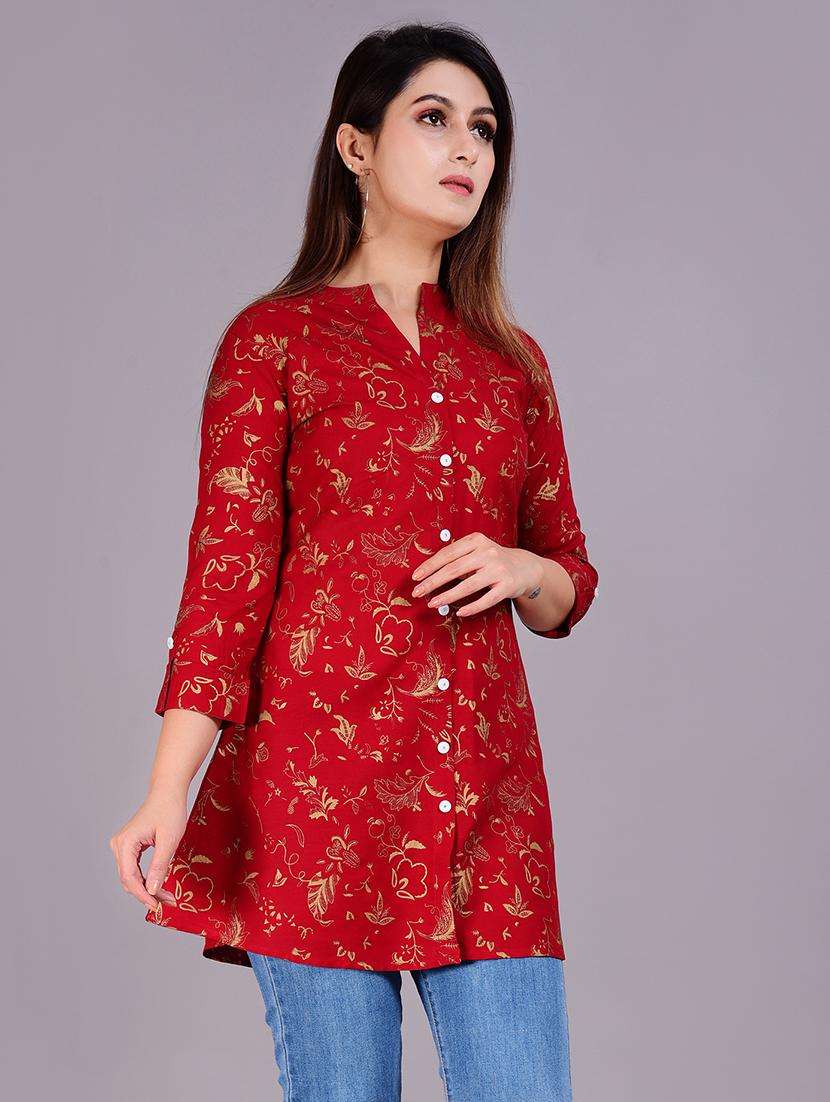 women maroon floral printed a-line kurti - 21057651 -  Standard Image - 2
