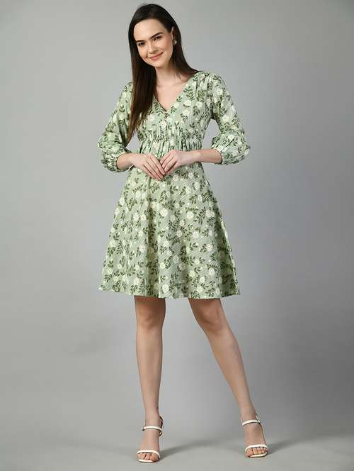 women green floral printed fit & flare dress - 21057786 -  Standard Image - 0