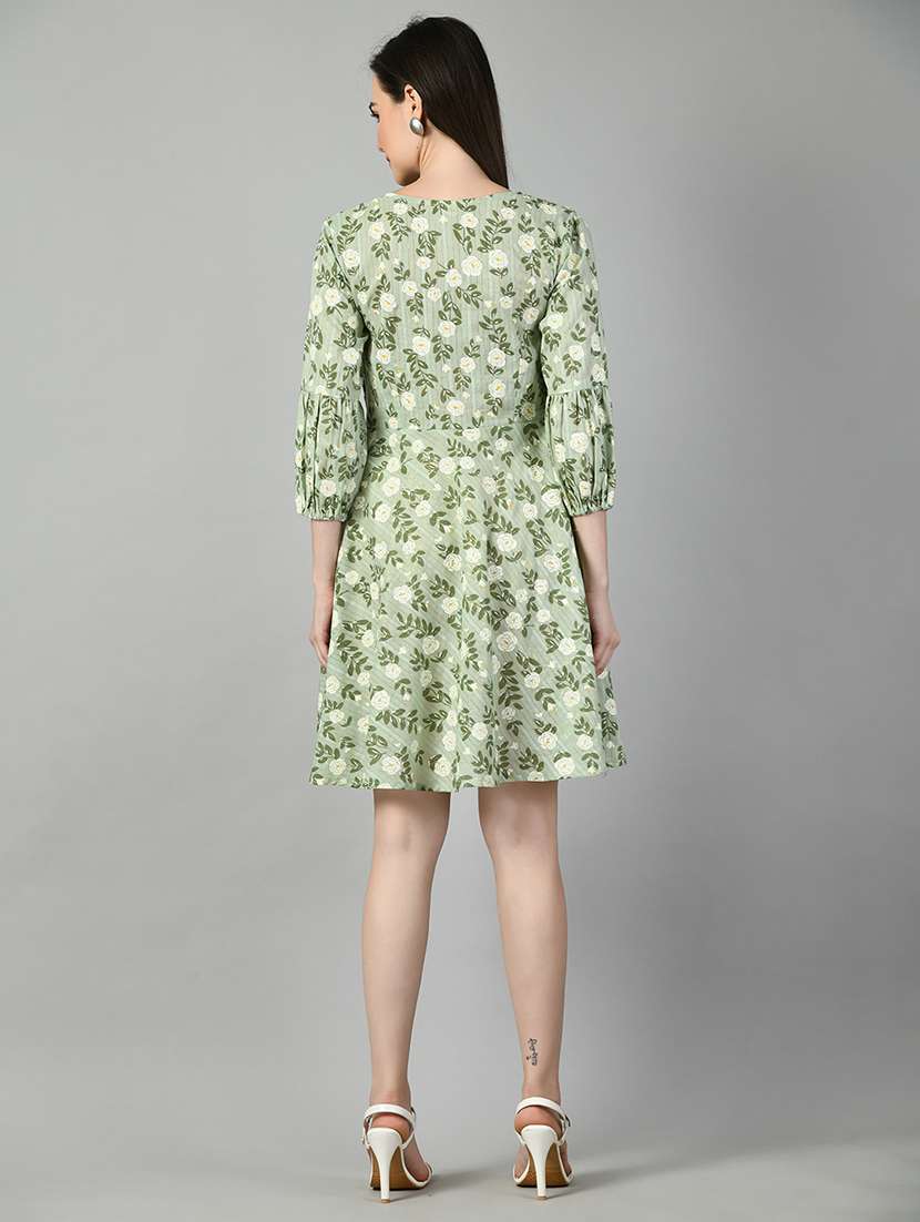 women green floral printed fit & flare dress - 21057786 -  Standard Image - 2