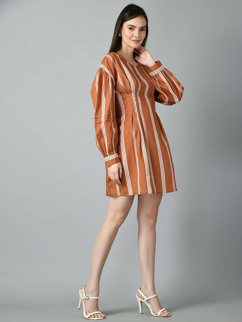 women brown striped printed dress - 21057795 -  Standard Image - 2