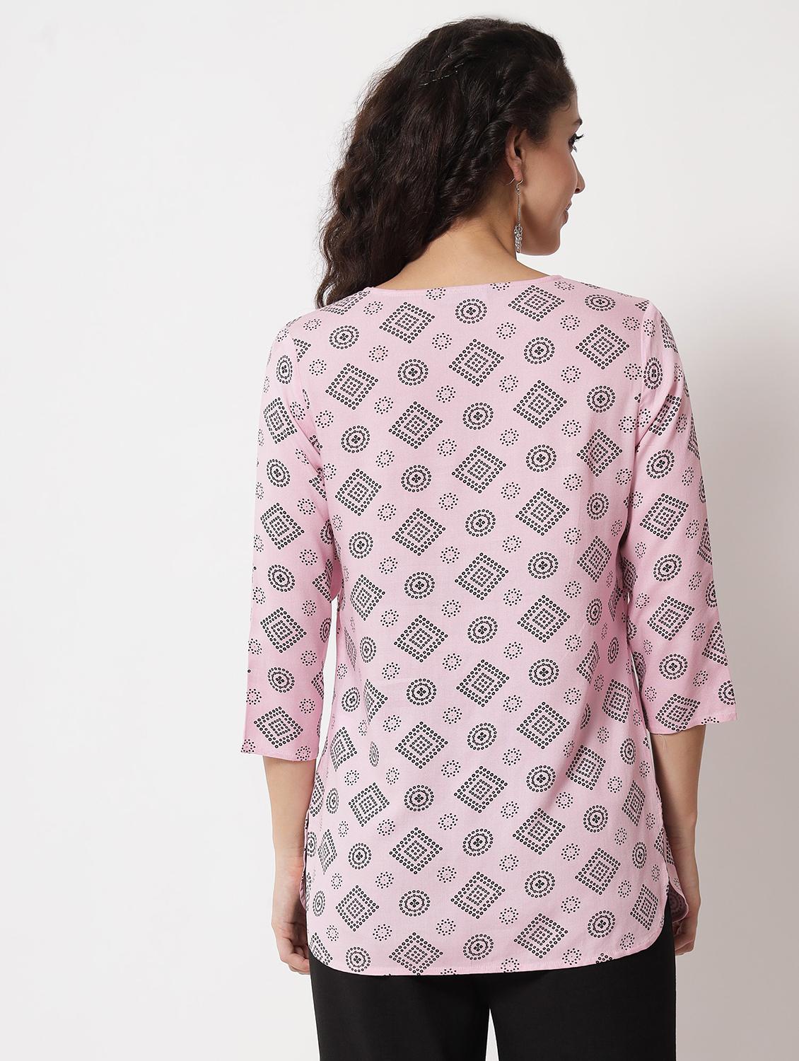 beige printed cotton short kurti - 21057941 - Standard Image - 2