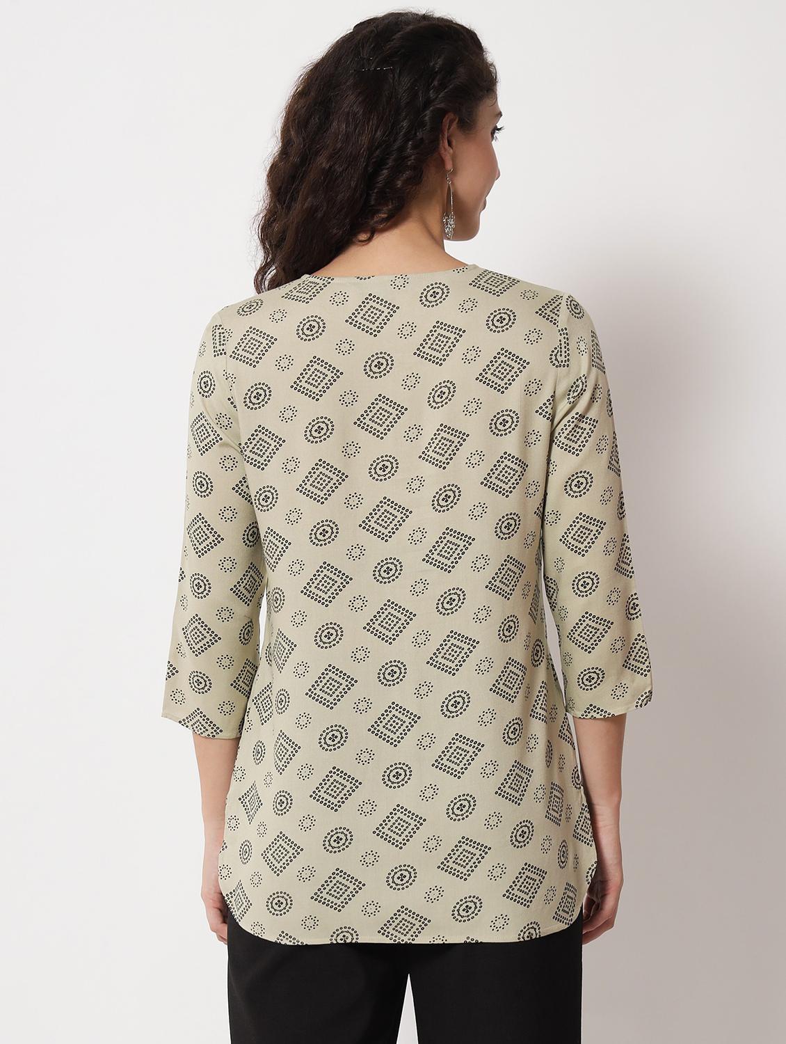 beige printed cotton short kurti - 21057942 - Standard Image - 2