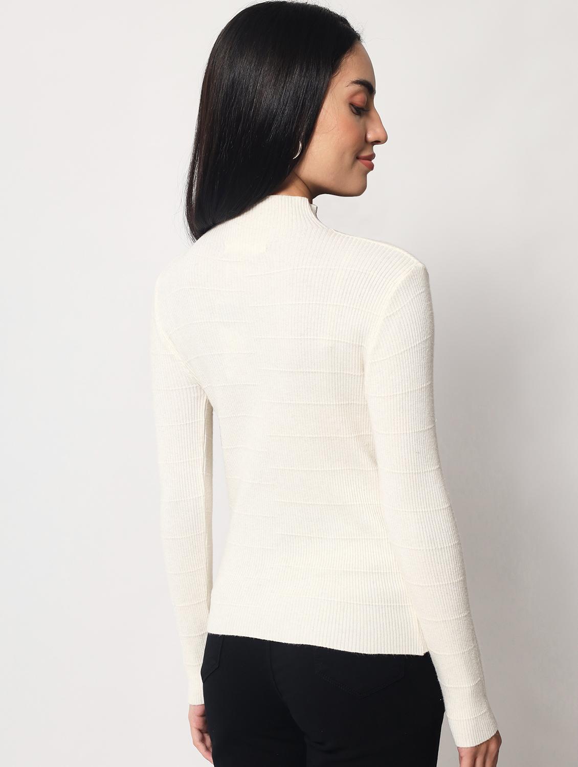women cream self design regular pullover - 21057948 - Standard Image - 2