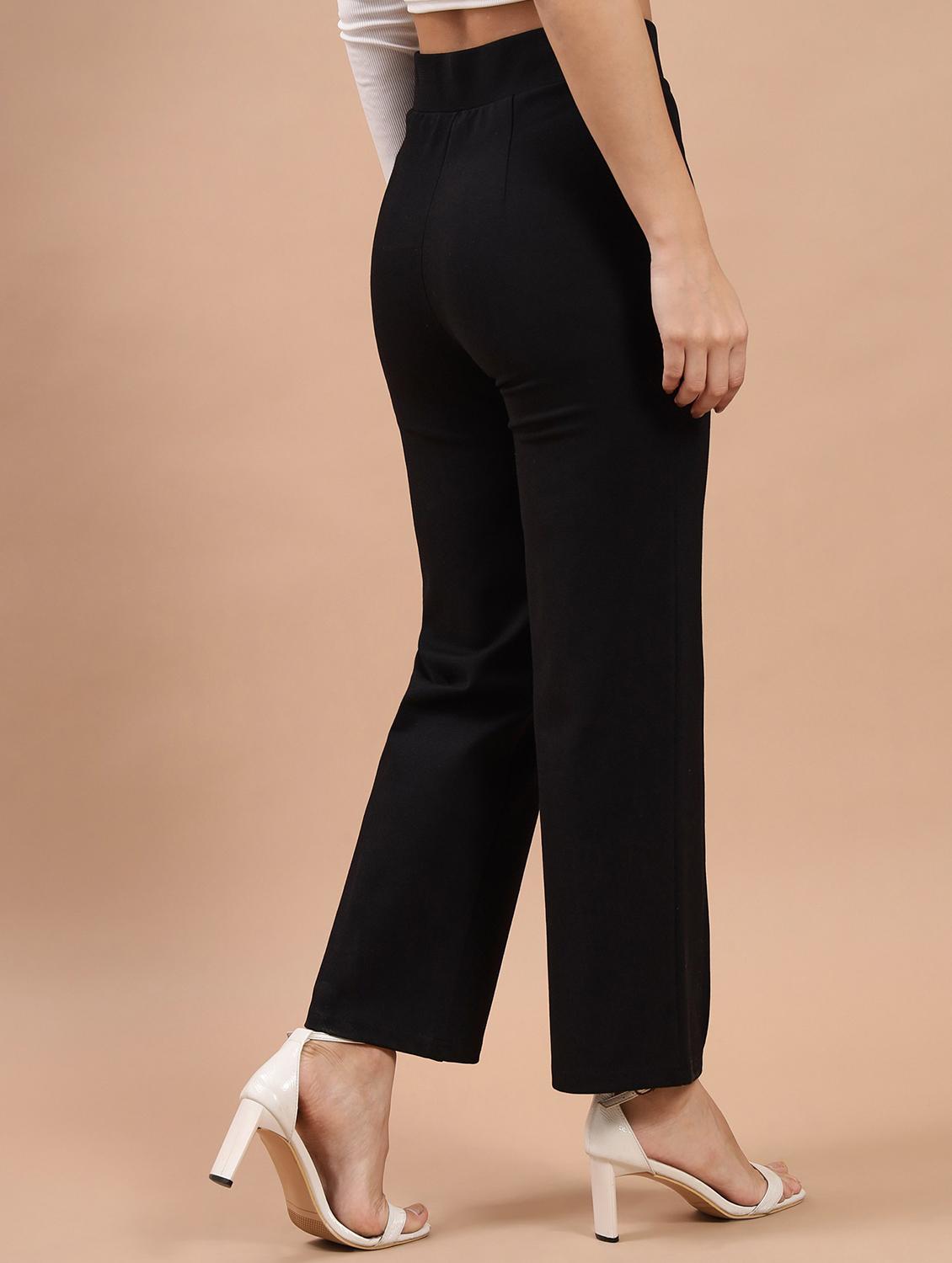 women solid black flat front trouser - 21058057 - Standard Image - 2