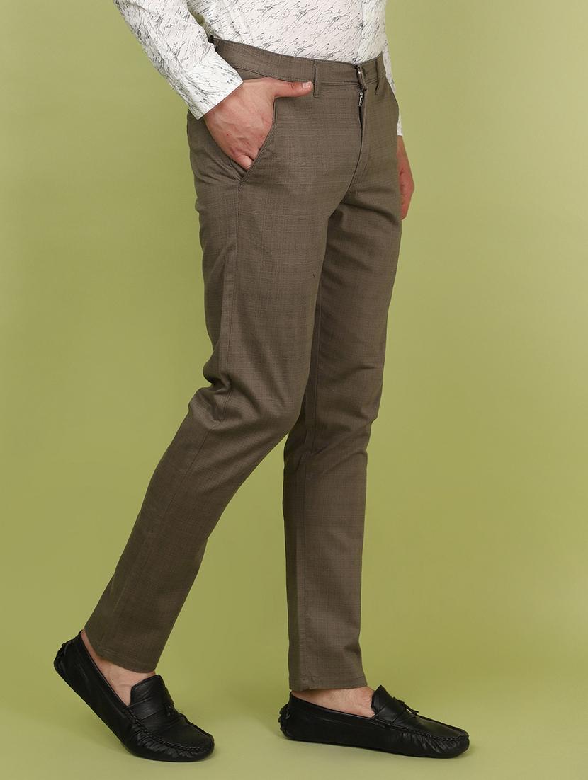 olive cotton flat front casual trousers - 21058218 - Standard Image - 2