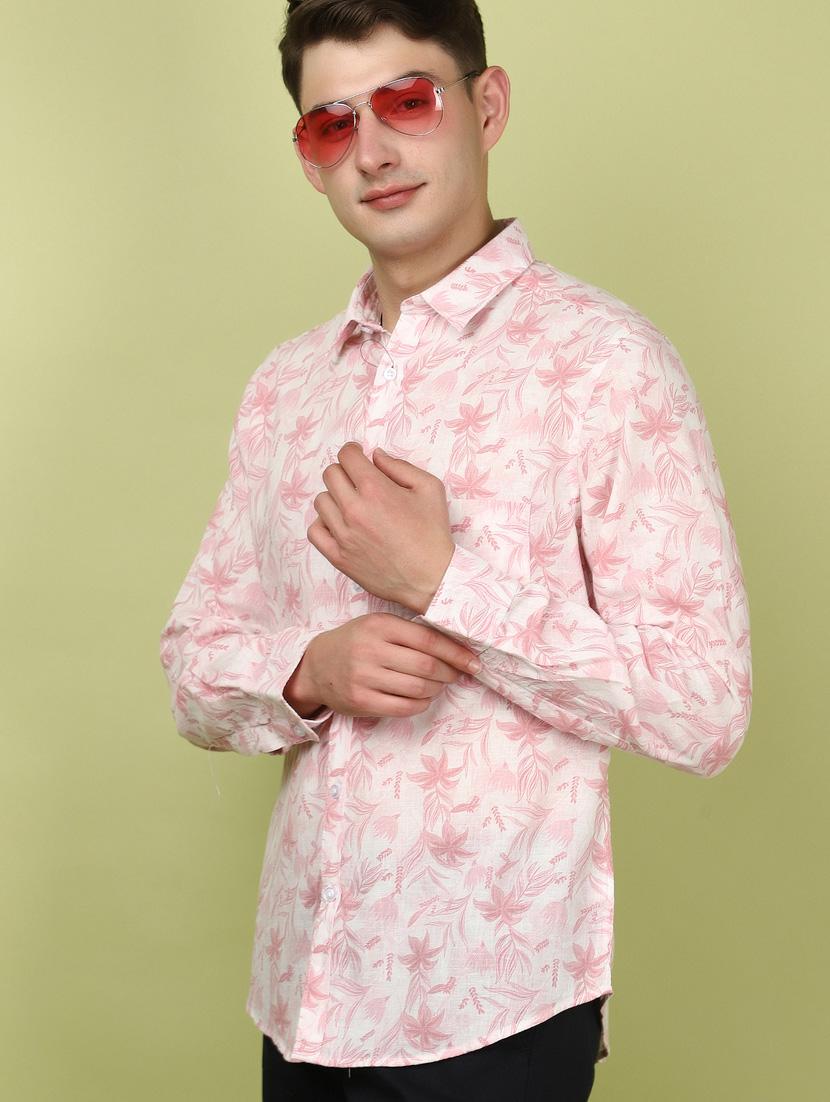 men pink regular fit floral printed casual shirt - 21058238 - Standard Image - 2