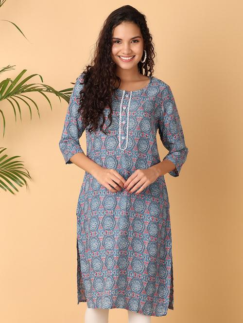 women blue printed a-line kurta - 21058301 -  Standard Image - 0