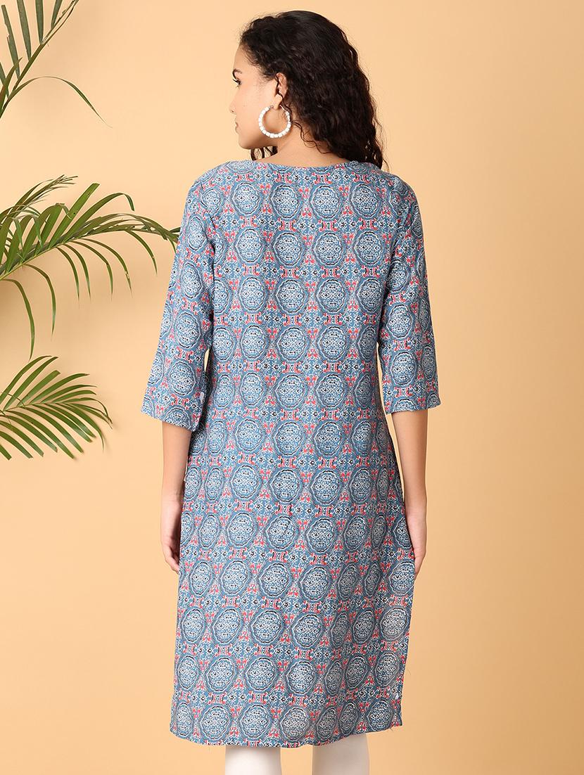 women blue printed a-line kurta - 21058301 - Standard Image - 2