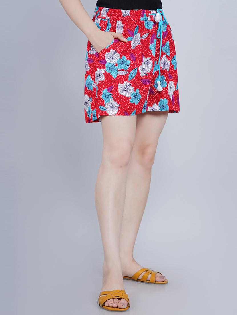women red floral printed regular shorts - 21058738 - Standard Image - 2